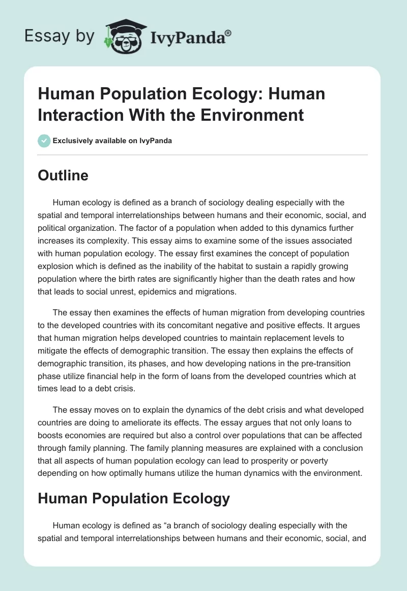 Human Population Ecology: Human Interaction With the Environment. Page 1