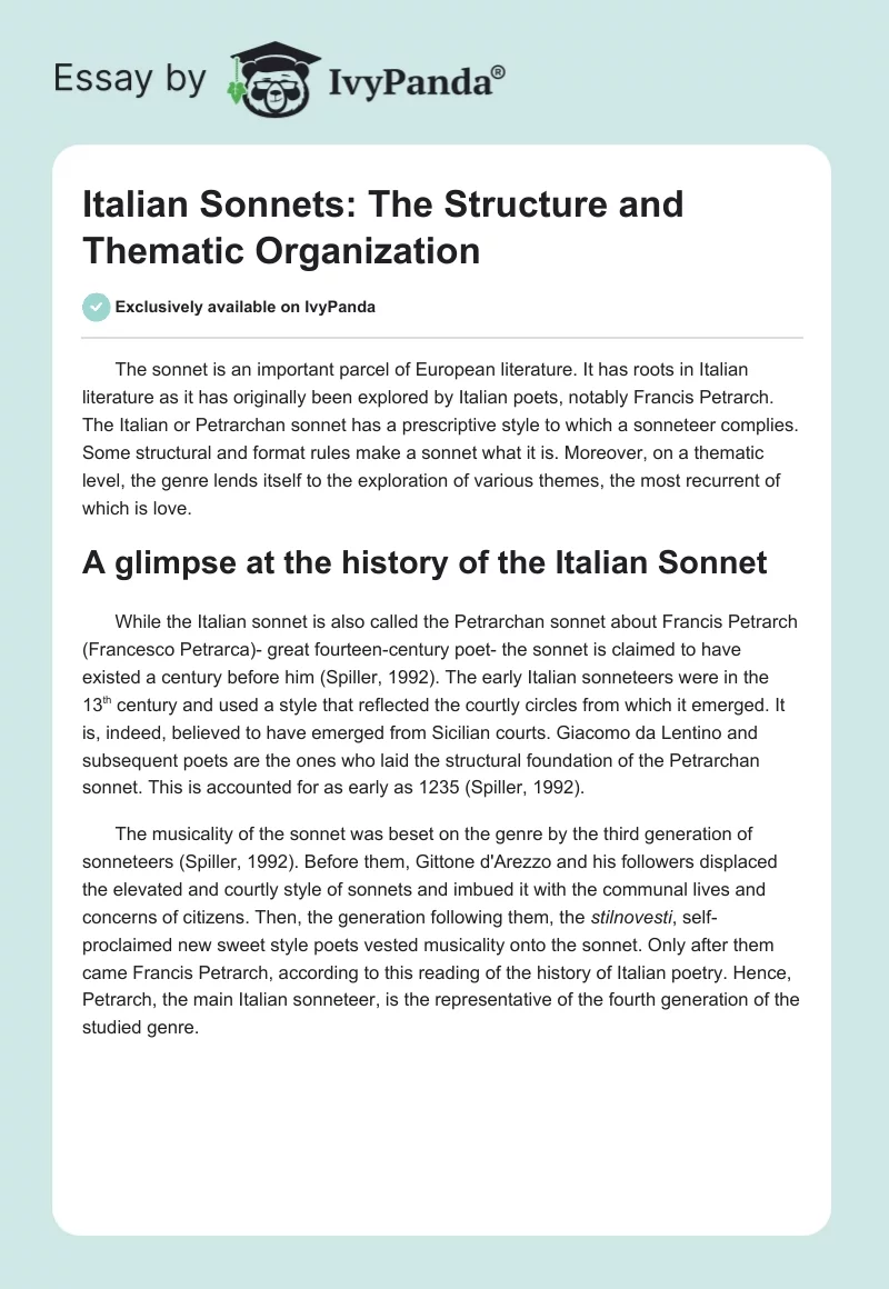 Italian Sonnets: The Structure and Thematic Organization. Page 1