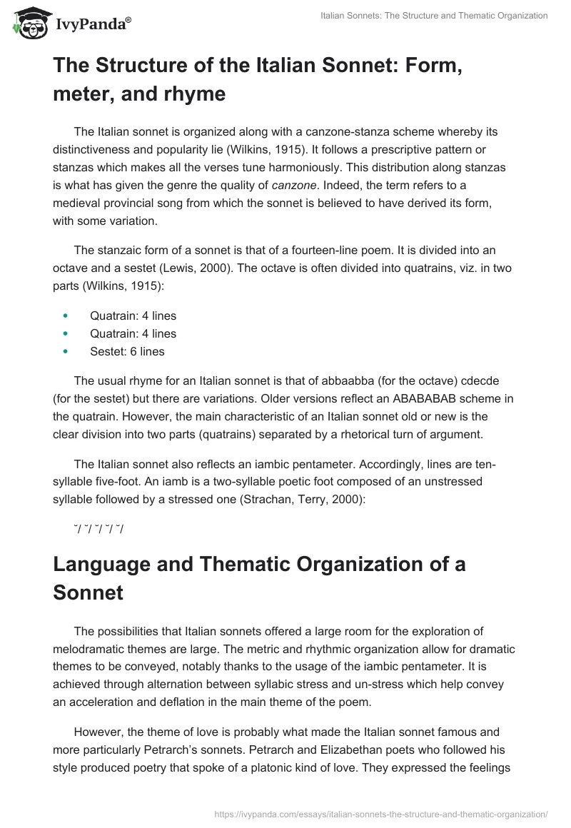 Italian Sonnets: The Structure and Thematic Organization. Page 2