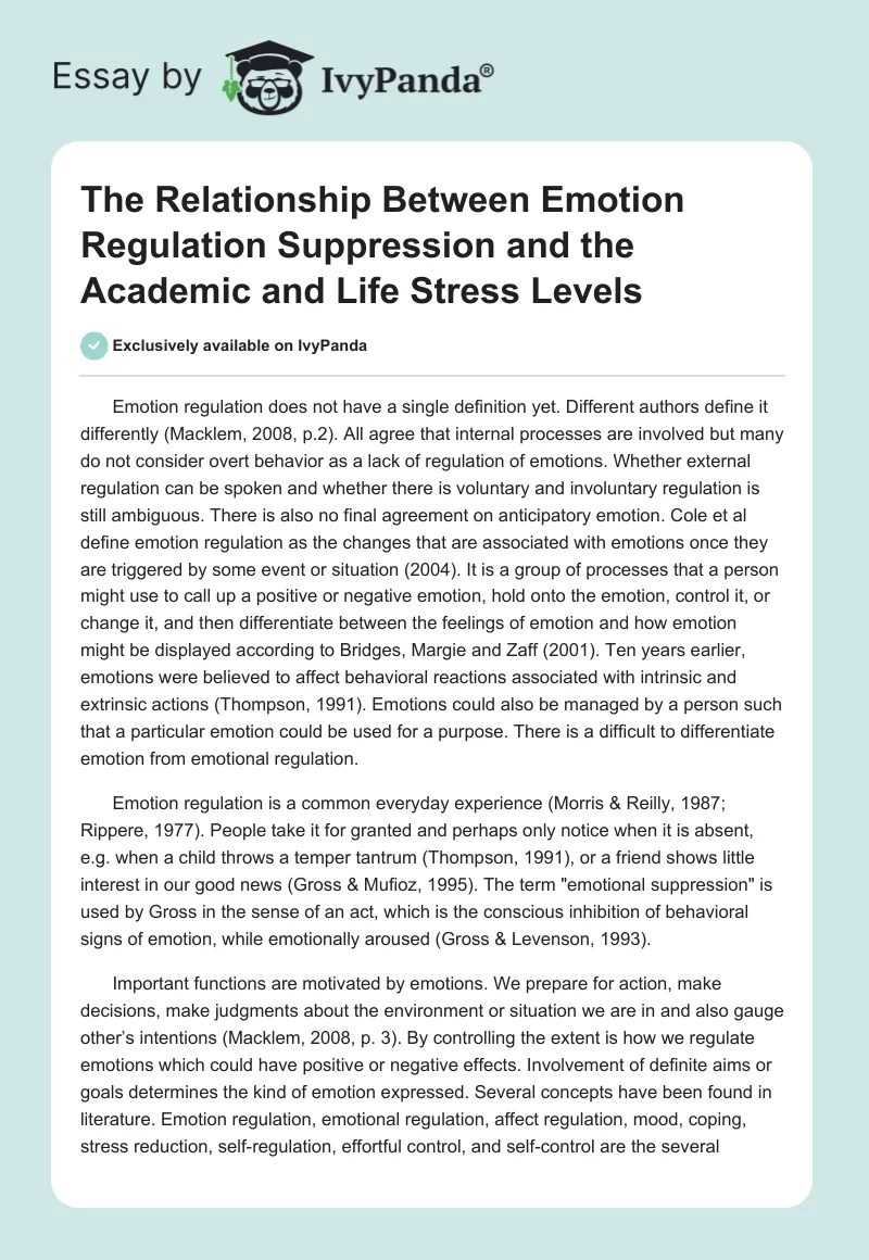 The Relationship Between Emotion Regulation Suppression and the Academic and Life Stress Levels. Page 1
