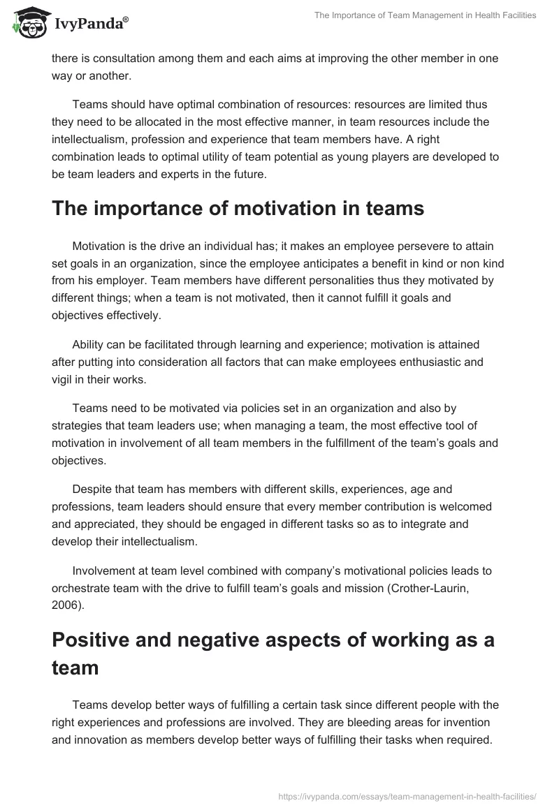 The Importance of Team Management in Health Facilities. Page 2
