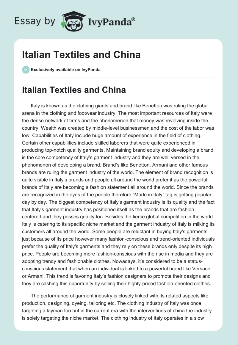Italian Textiles and China. Page 1
