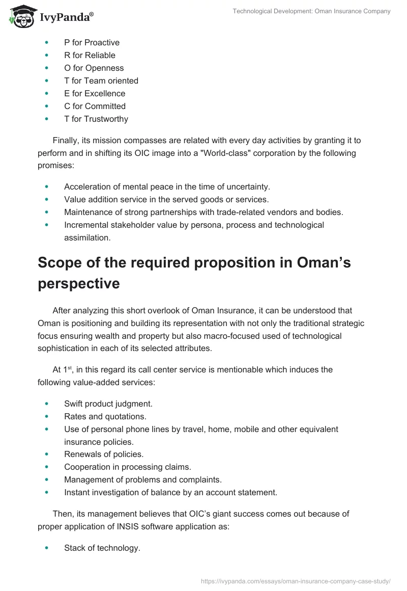 Technological Development: Oman Insurance Company. Page 3