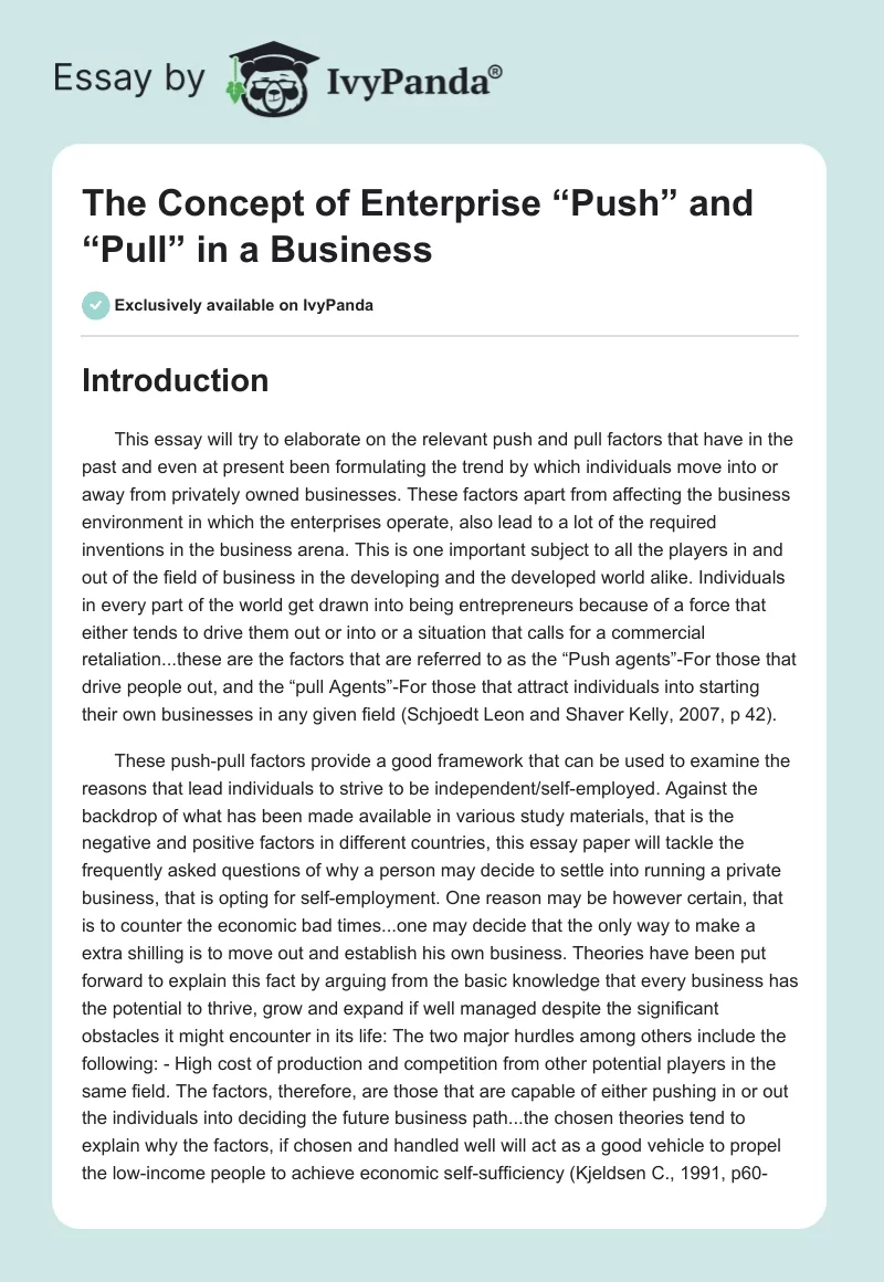 The Concept of Enterprise “Push” and “Pull” in a Business. Page 1