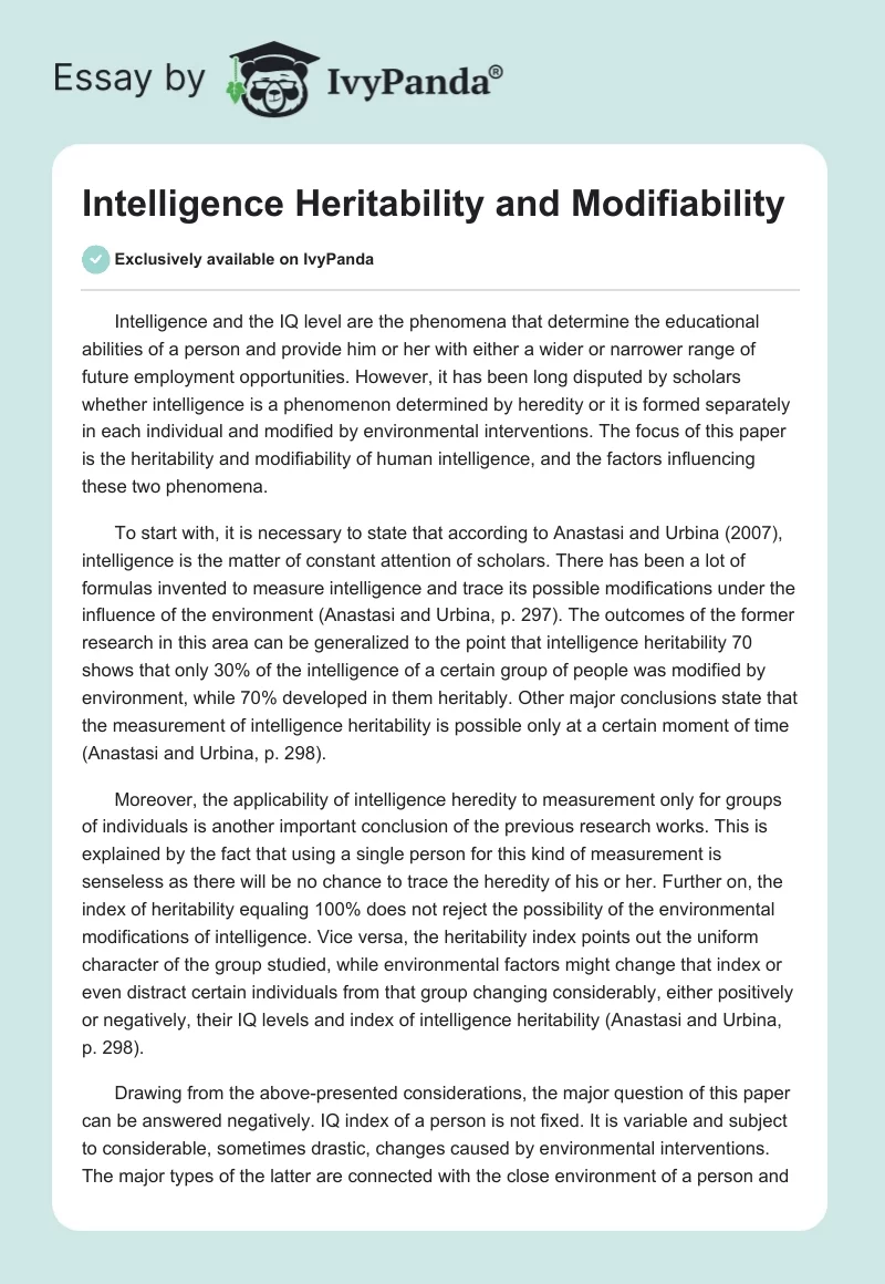 Intelligence Heritability and Modifiability. Page 1