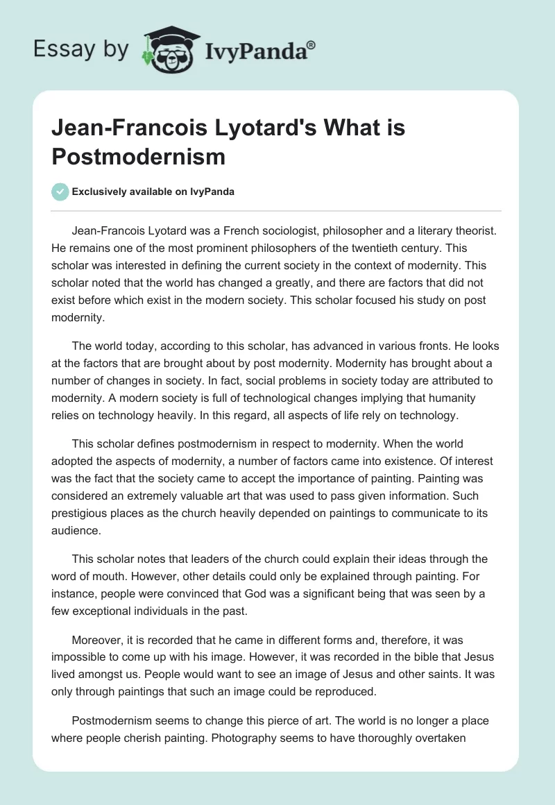 Jean-Francois Lyotard's "What Is Postmodernism". Page 1