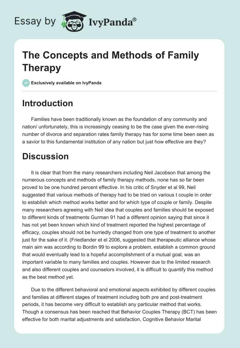 The Concepts and Methods of Family Therapy. Page 1