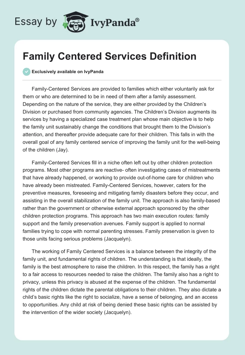 Family Centered Services Definition. Page 1