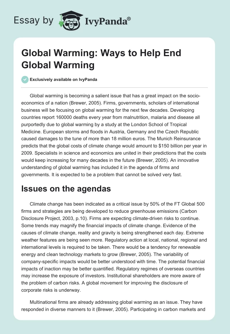 Global Warming: Ways to Help End Global Warming. Page 1