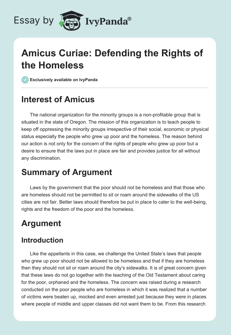 Amicus Curiae: Defending the Rights of the Homeless. Page 1