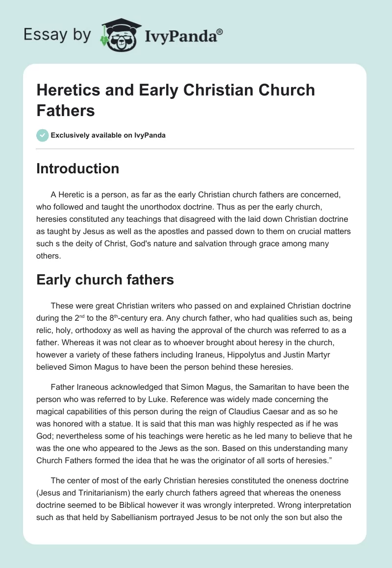 Heretics and Early Christian Church Fathers. Page 1