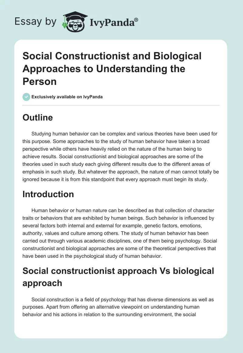 Social Constructionist and Biological Approaches to Understanding the Person. Page 1