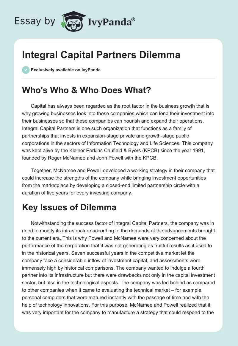 Integral Capital Partners Dilemma. Page 1