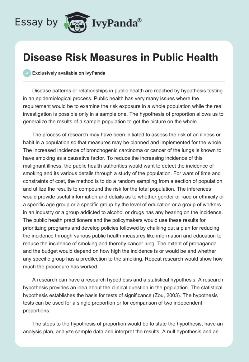 Disease Risk Measures in Public Health. Page 1