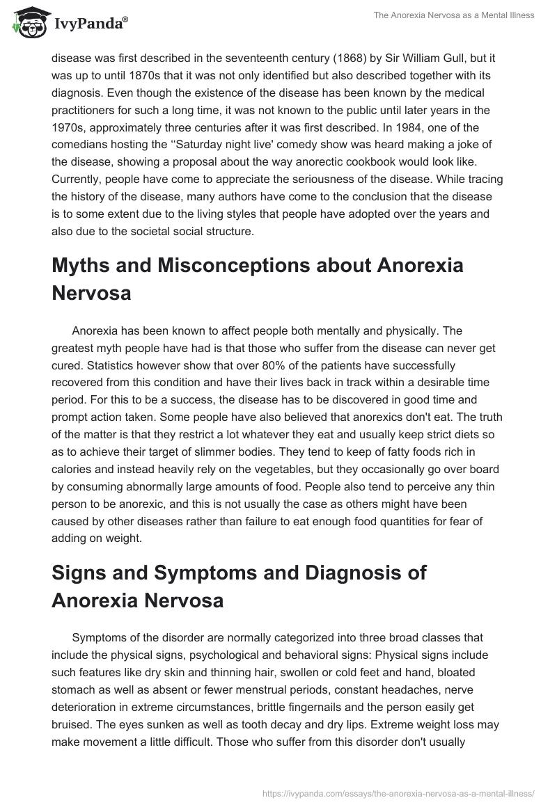 The Anorexia Nervosa as a Mental Illness. Page 2