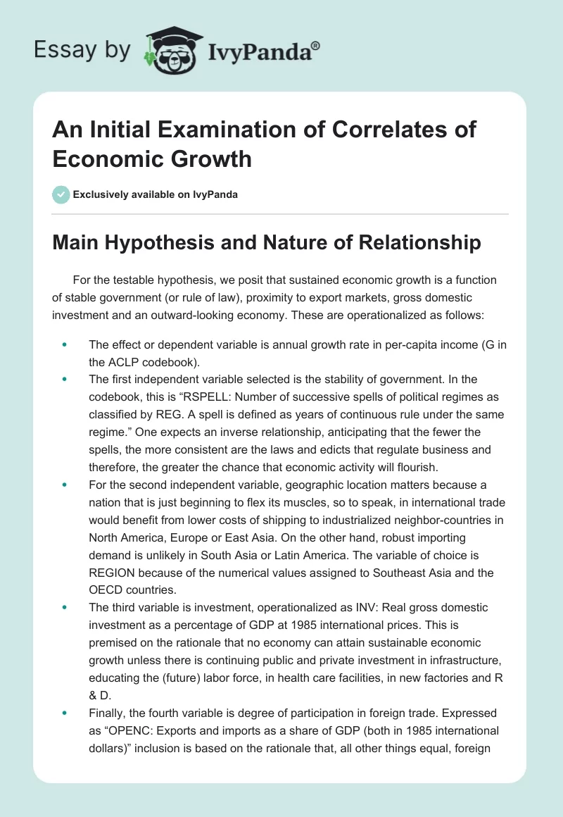 An Initial Examination of Correlates of Economic Growth. Page 1