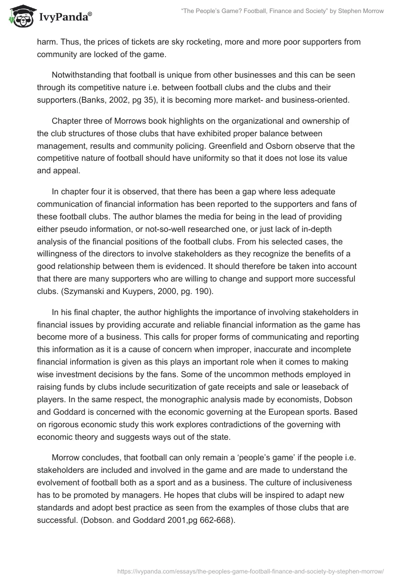 “The People’s Game? Football, Finance and Society” by Stephen Morrow. Page 2