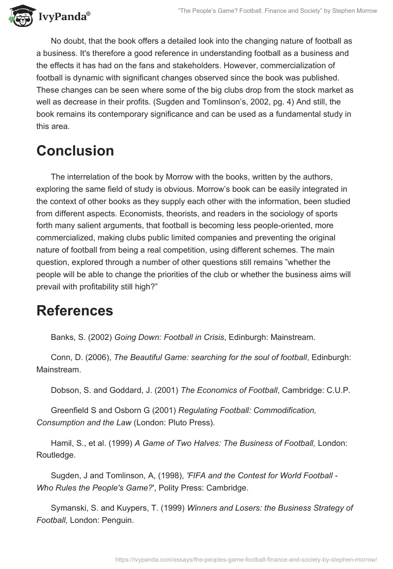 “The People’s Game? Football, Finance and Society” by Stephen Morrow. Page 3