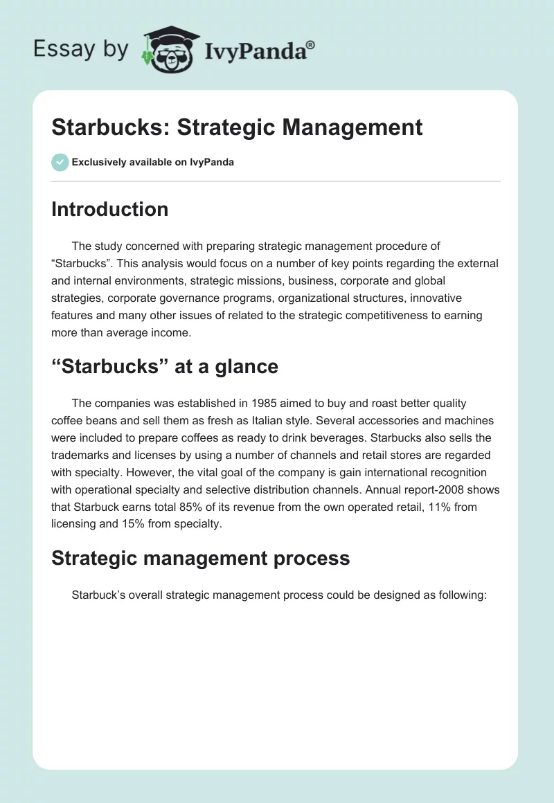 Starbucks: Strategic Management. Page 1