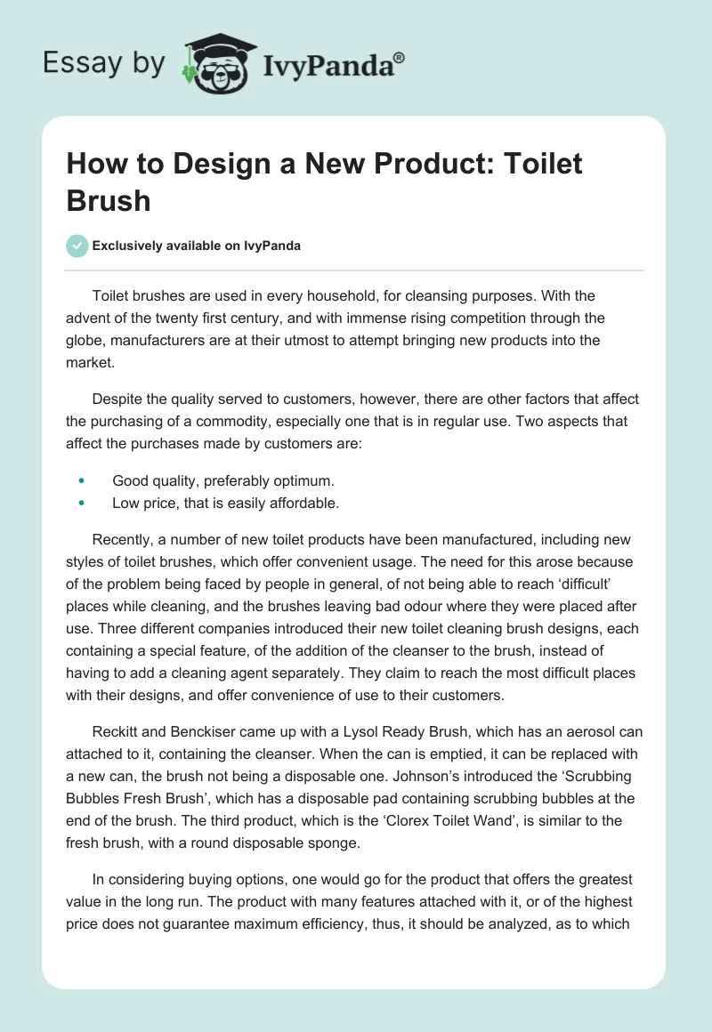 How to Design a New Product: Toilet Brush. Page 1