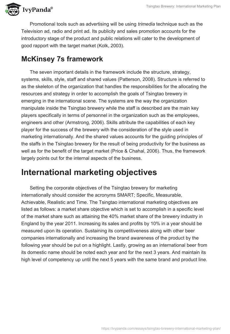 Tsingtao Brewery: International Marketing Plan. Page 5