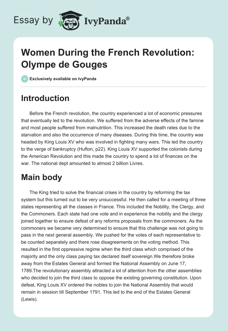 Women During the French Revolution: Olympe de Gouges. Page 1
