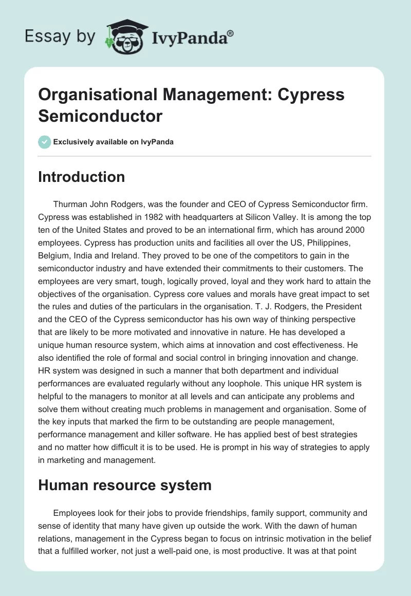 Organisational Management: Cypress Semiconductor. Page 1