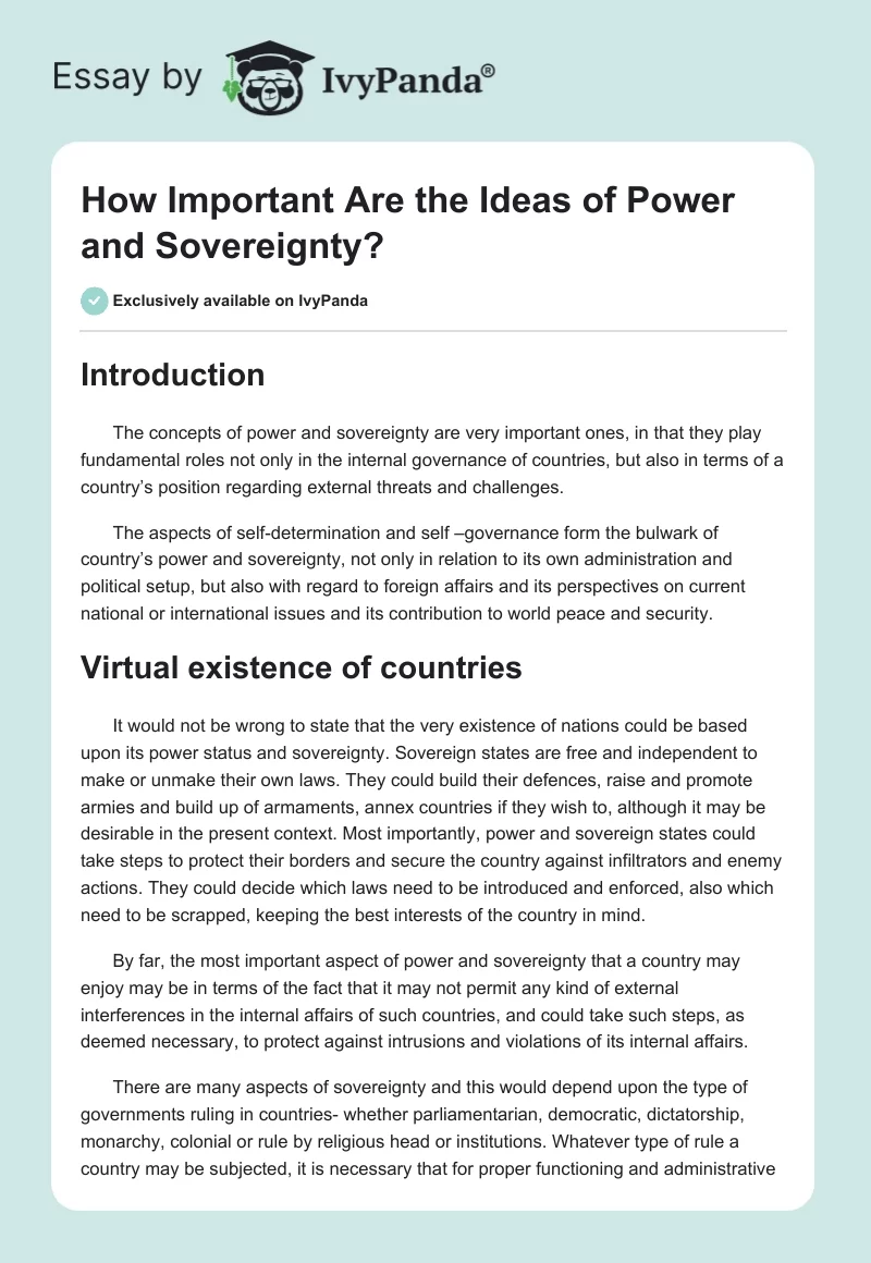 How Important Are the Ideas of Power and Sovereignty?. Page 1