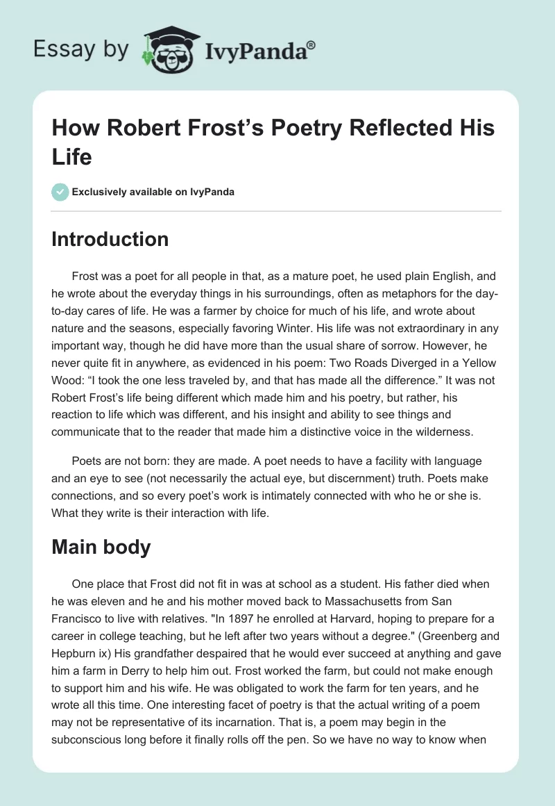 How Robert Frost’s Poetry Reflected His Life. Page 1