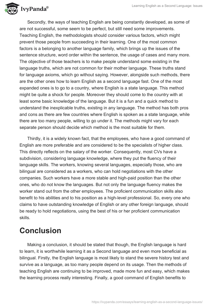 Issues in Learning English as a Second Language. Page 2