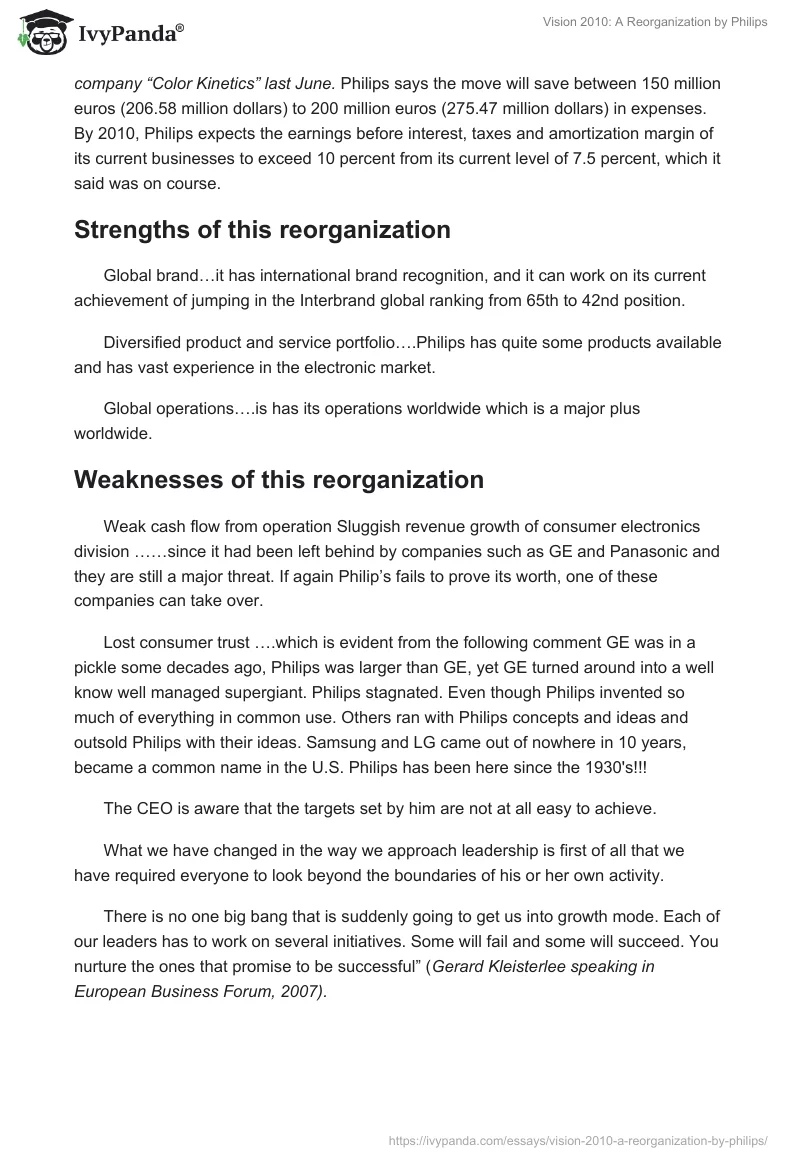 Vision 2010: A Reorganization by Philips. Page 2