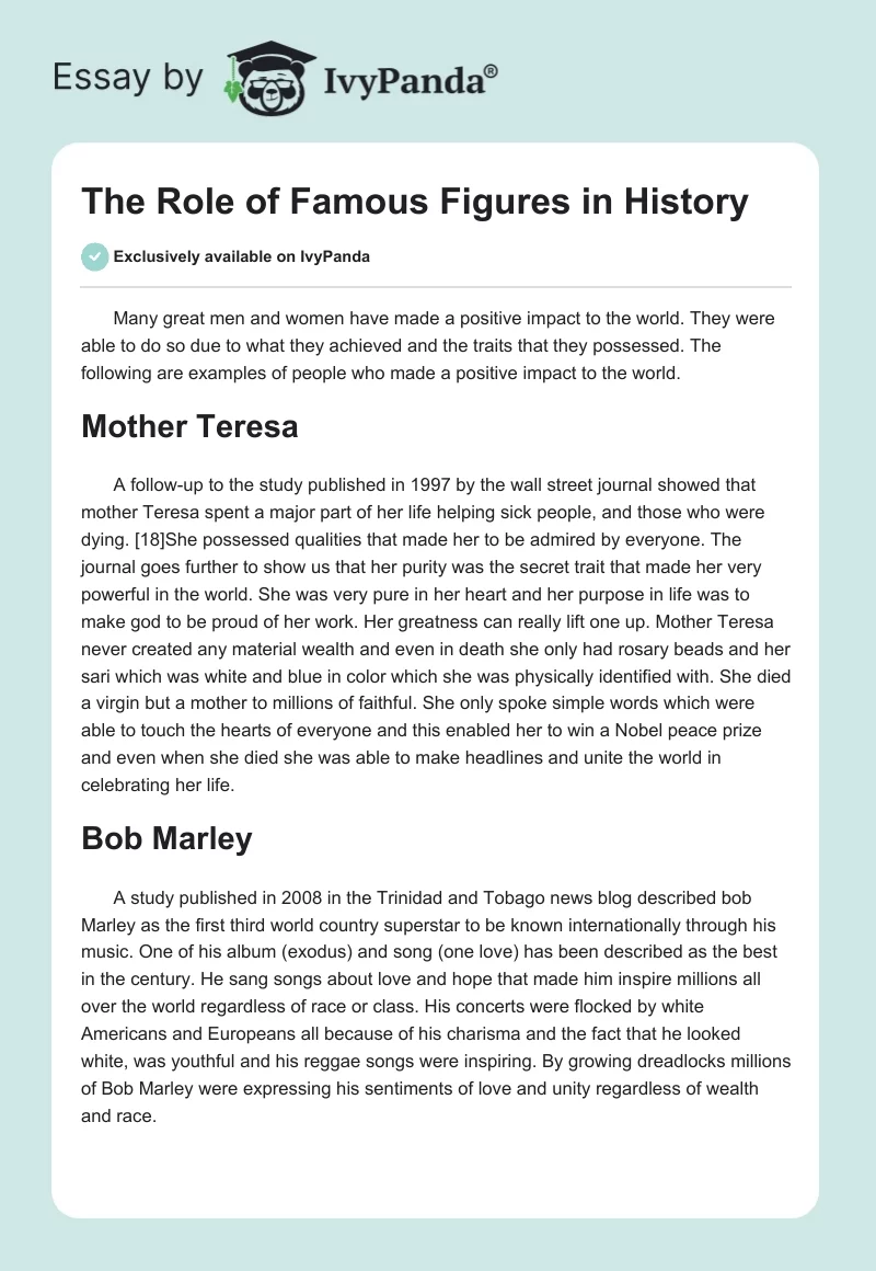 The Role of Famous Figures in History. Page 1