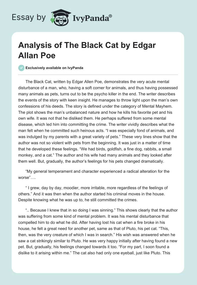 Analysis of "The Black Cat" by Edgar Allan Poe. Page 1