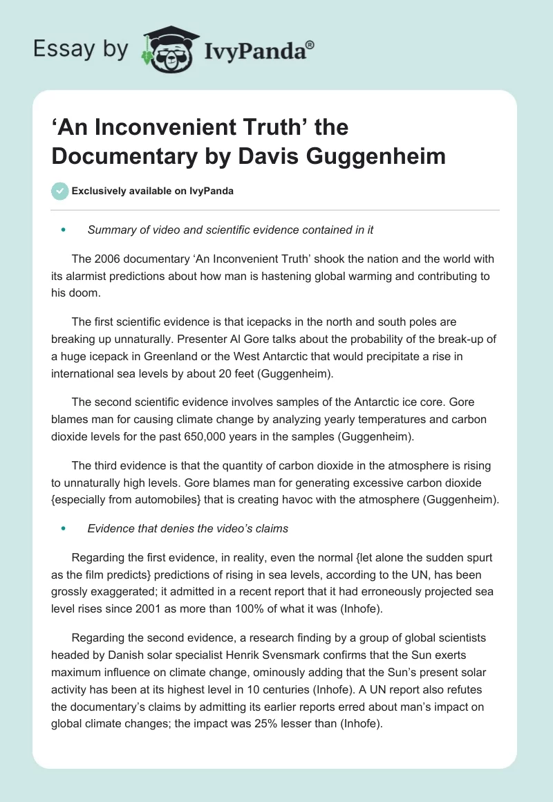 ‘An Inconvenient Truth’ the Documentary by Davis Guggenheim. Page 1