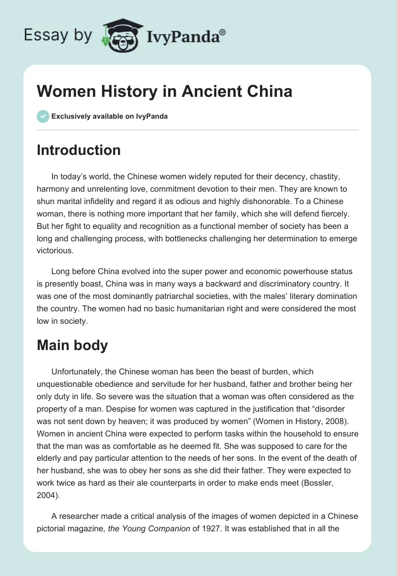 Women History in Ancient China. Page 1