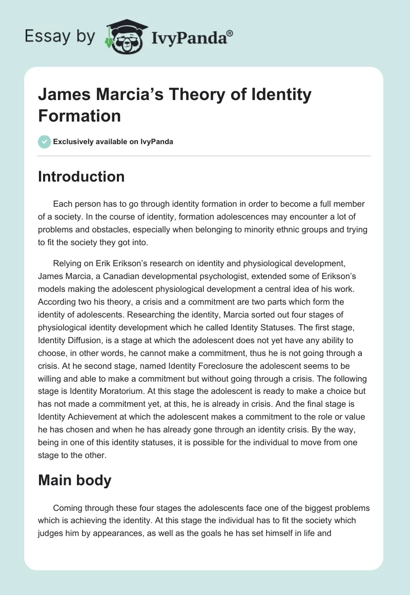 James Marcia’s Theory of Identity Formation. Page 1