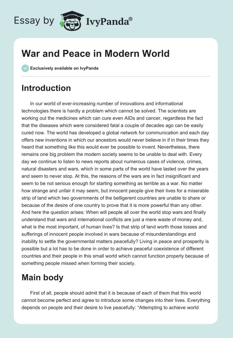 War and Peace in Modern World. Page 1