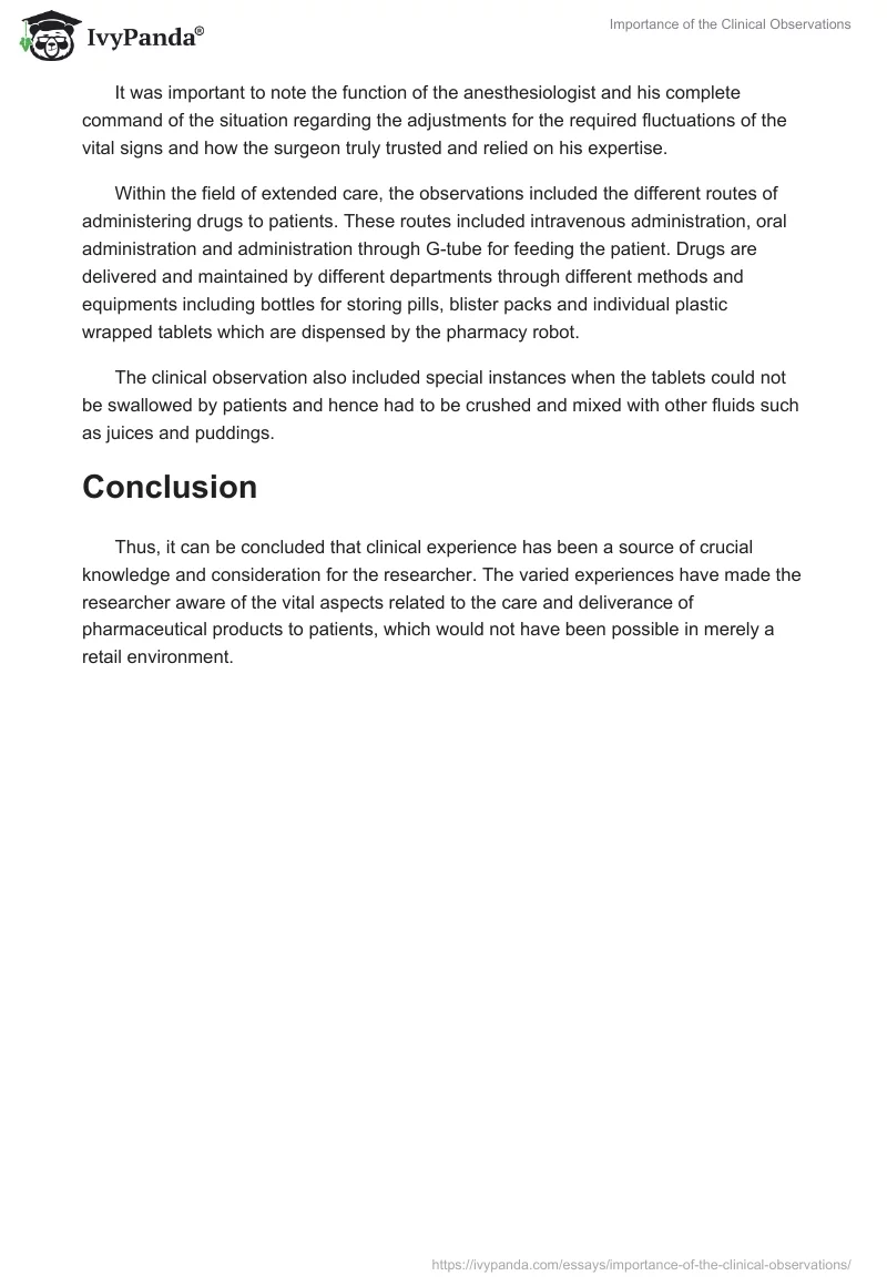 Importance of the Clinical Observations. Page 2
