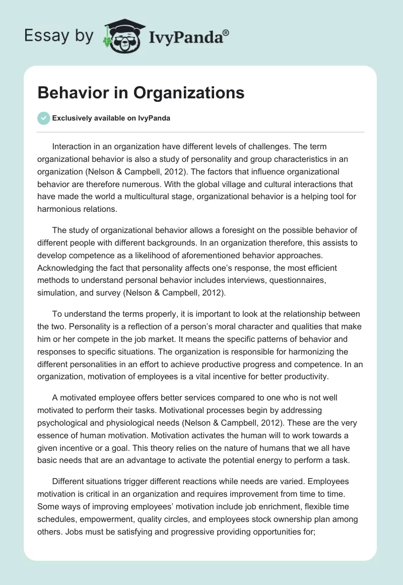 Behavior in Organizations. Page 1