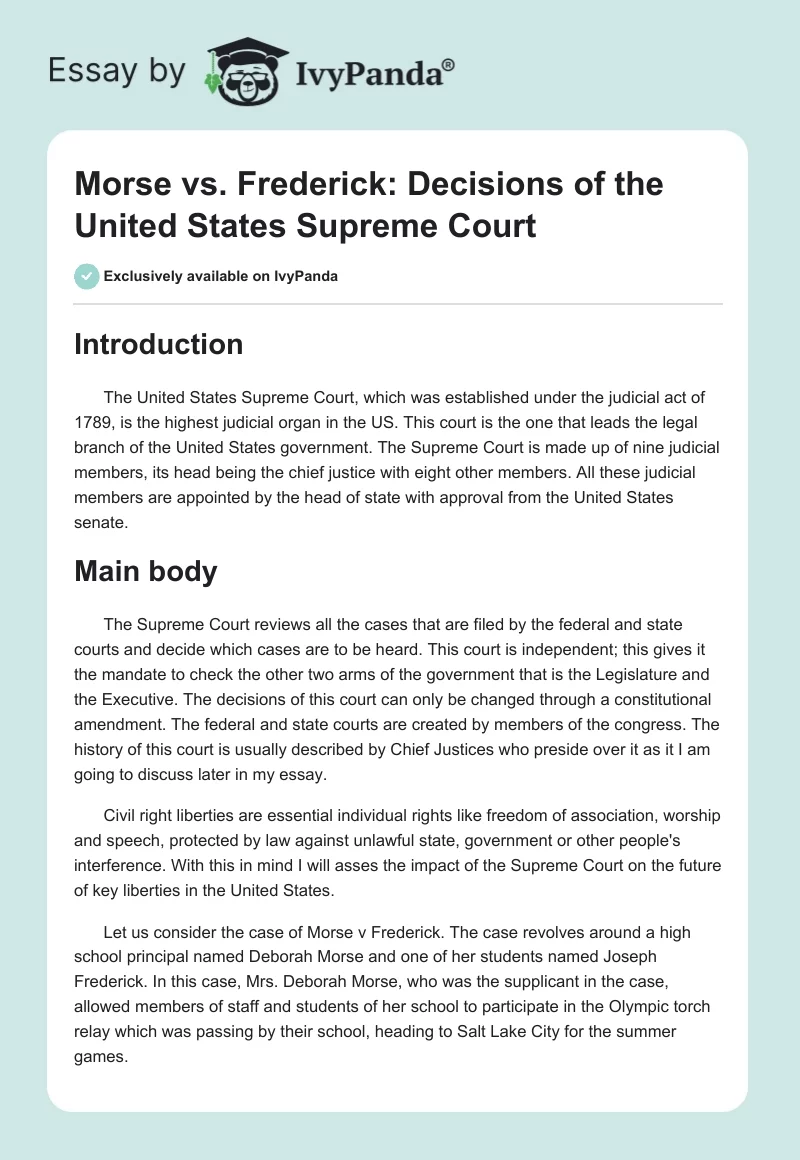 Morse vs. Frederick: Decisions of the United States Supreme Court. Page 1