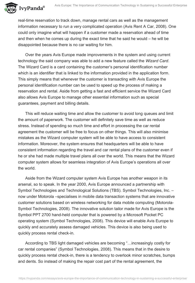 Avis Europe: The Importance of Communication Technology in Sustaining a Successful Enterprise. Page 3