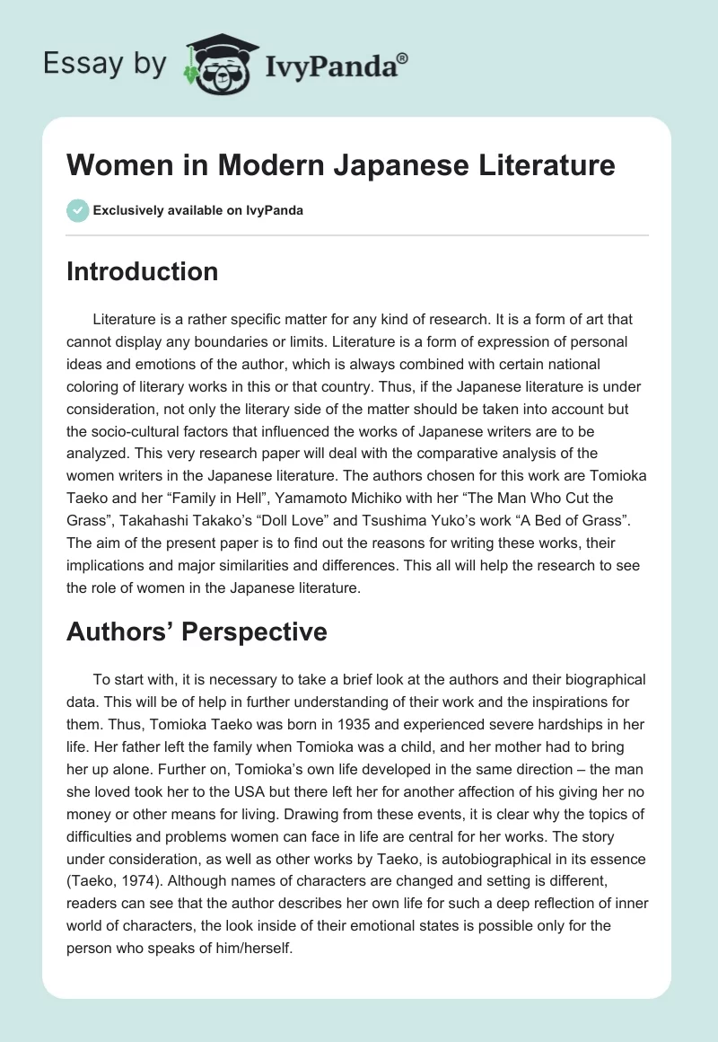 Women in Modern Japanese Literature. Page 1