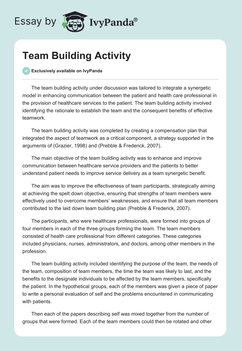 Team Building Activity. Page 1