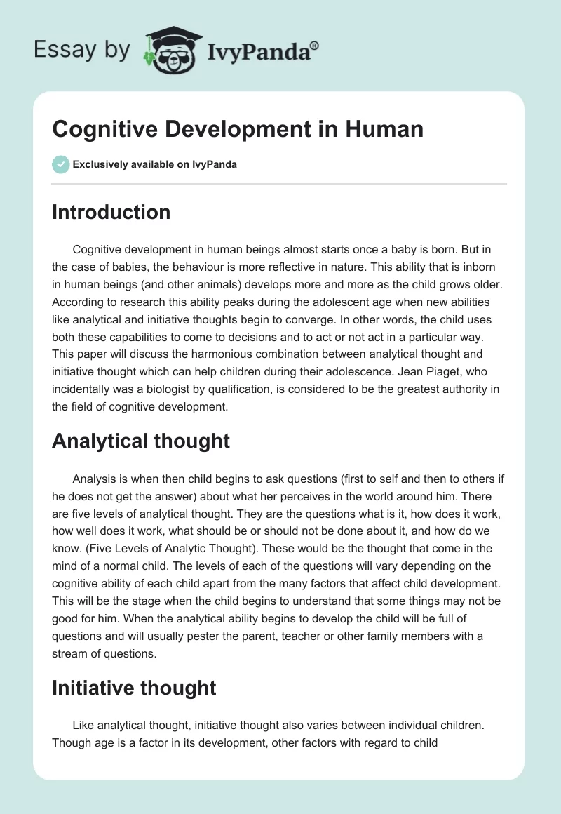 Cognitive Development in Human. Page 1