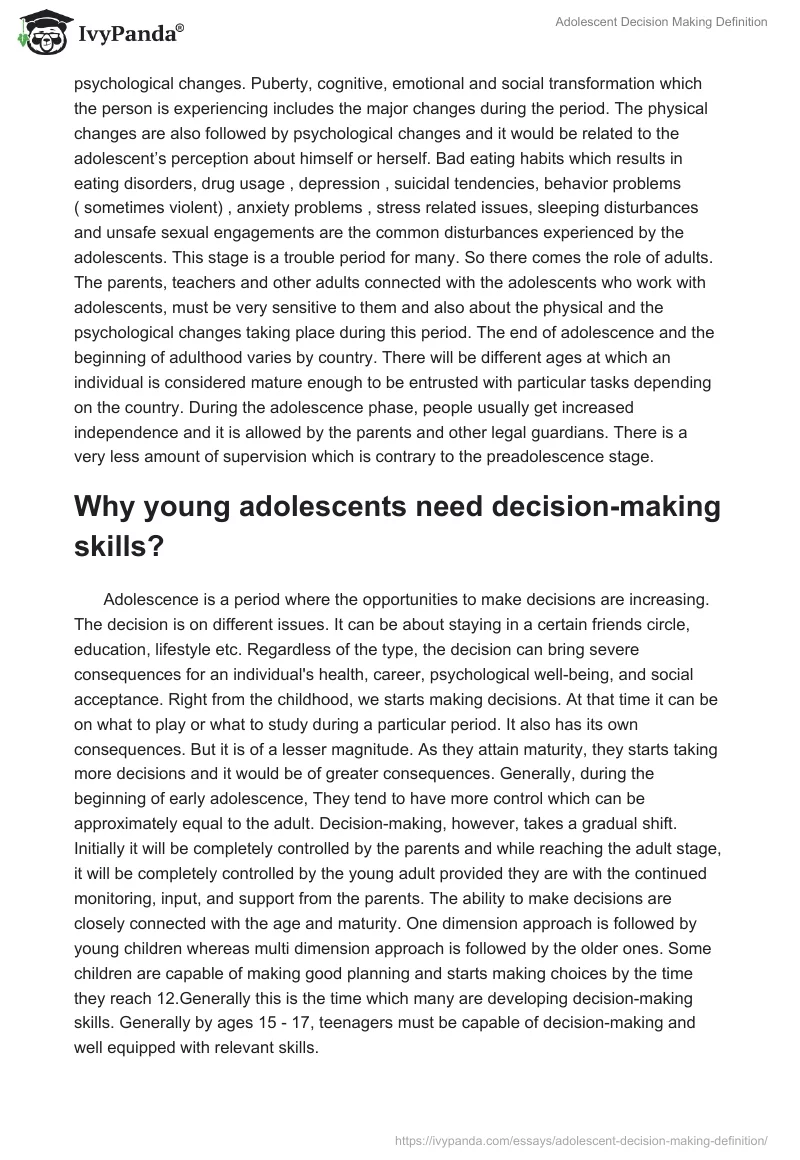 Adolescent Decision Making Definition. Page 2