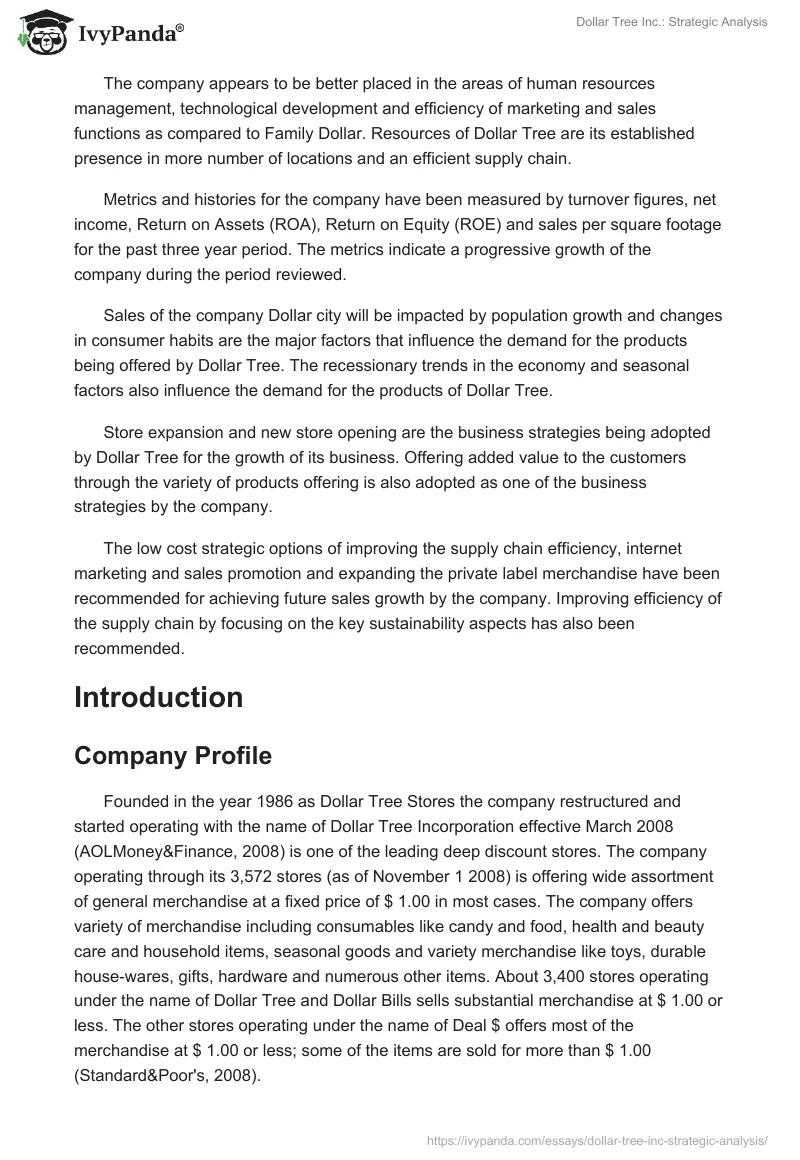 Dollar Tree Inc.: Strategic Analysis. Page 2