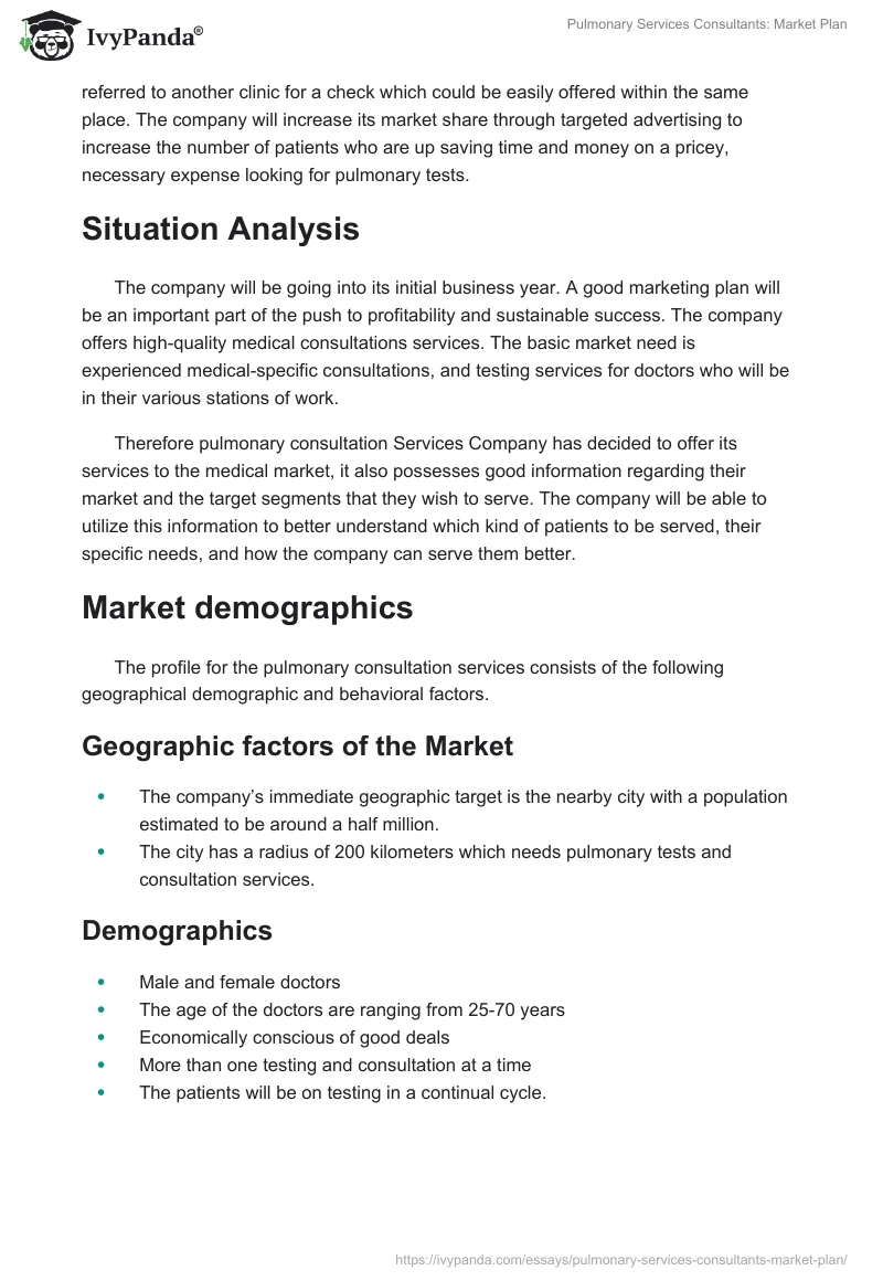Pulmonary Services Consultants: Market Plan. Page 2