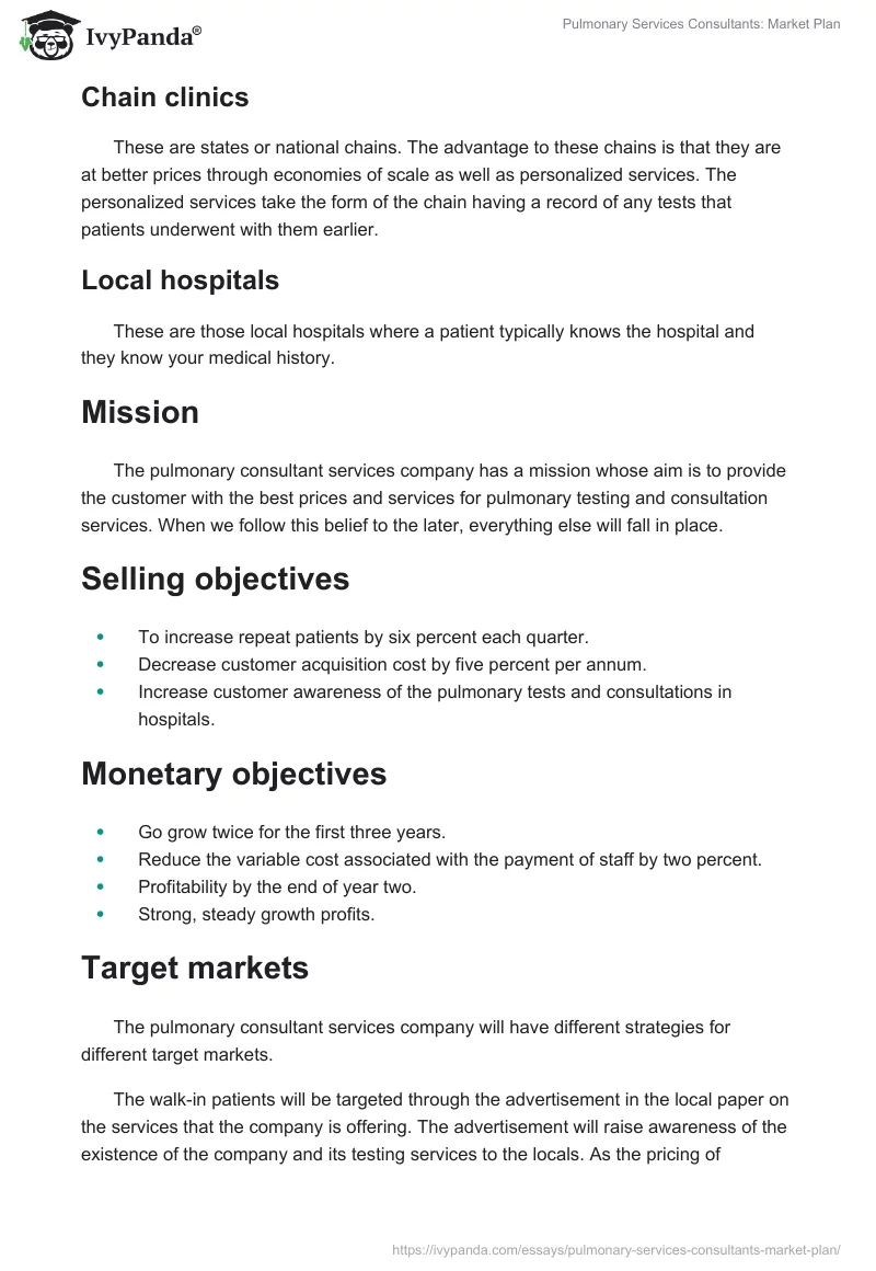 Pulmonary Services Consultants: Market Plan. Page 5