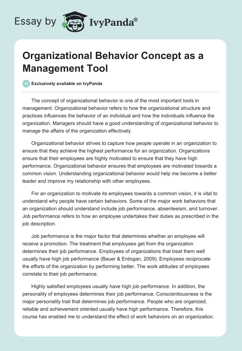 Organizational Behavior Concept as a Management Tool. Page 1