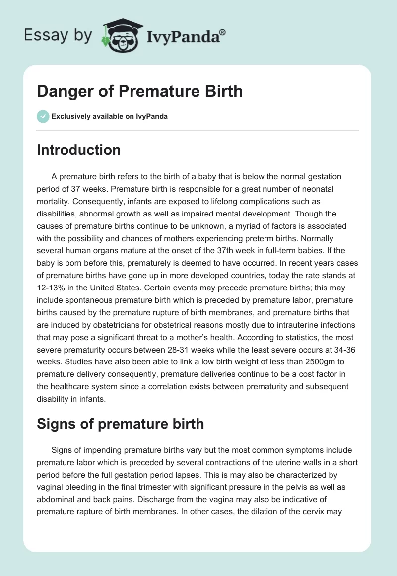 Danger of Premature Birth. Page 1